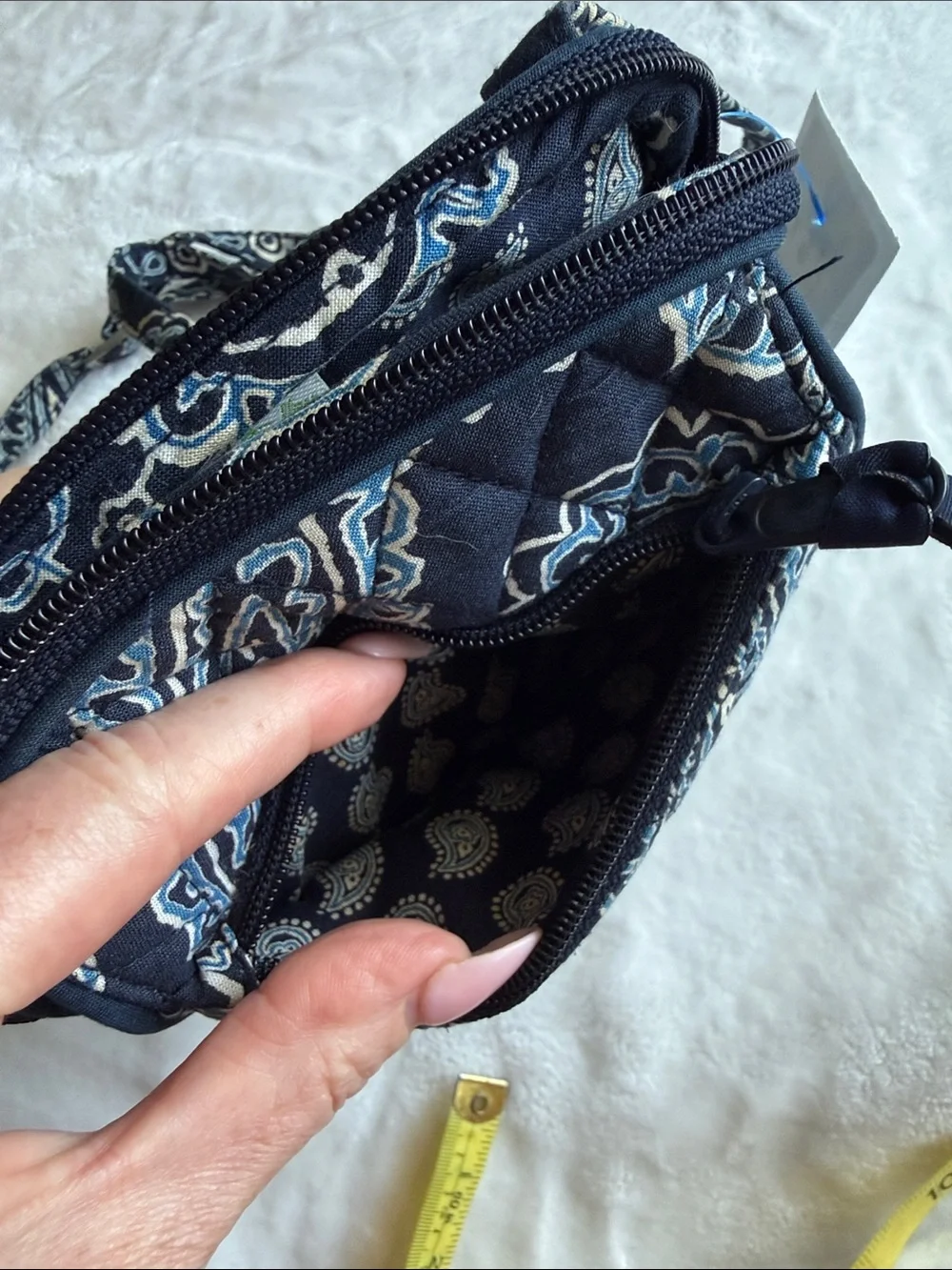 Vera Bradley Navy Paisley Quilted Crossbody with Light Blue Accents
